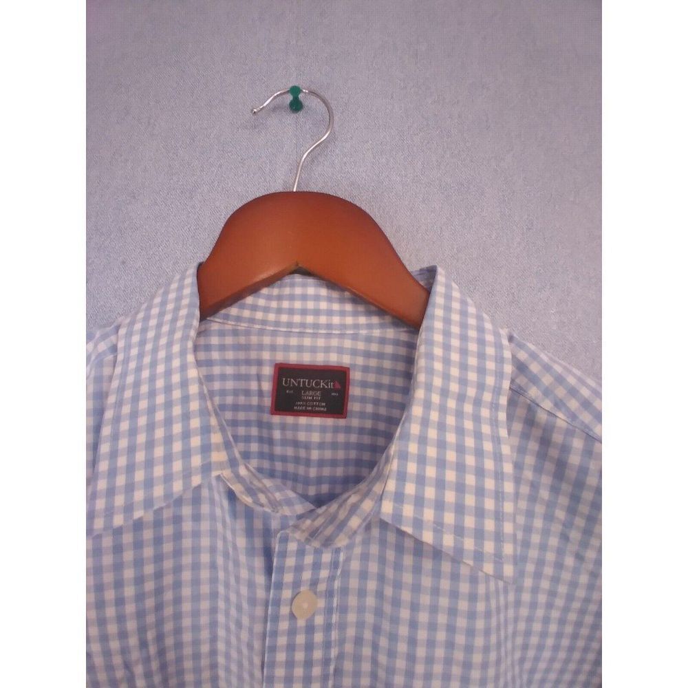UNTUCKIT Gingham Check Dress Shirt Long Sleeve Button Down Blue Large